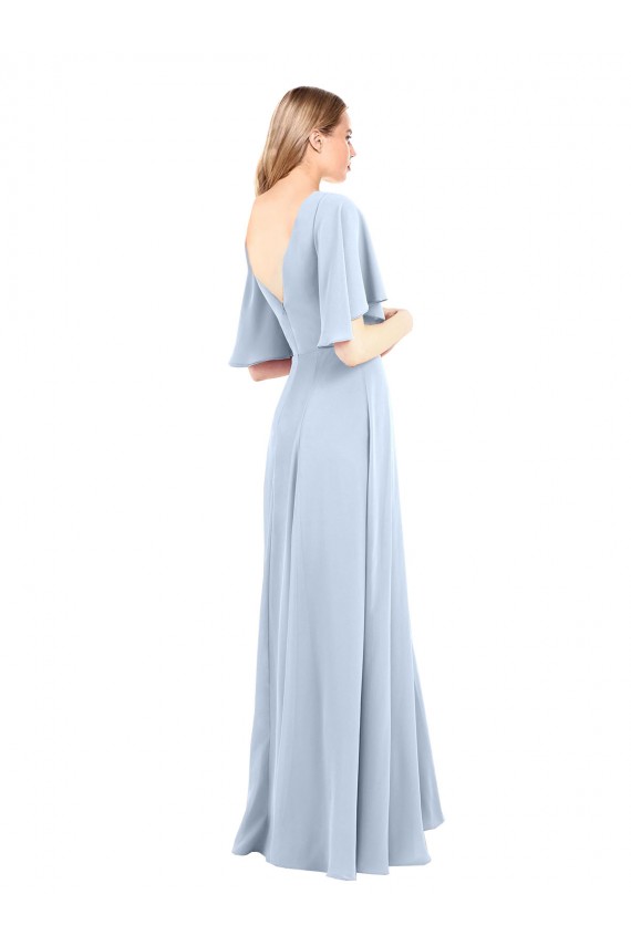 Chiffon A-Line Long Flutter Sleeves V-Back Front Slit Bridesmaid Dresses Barrie