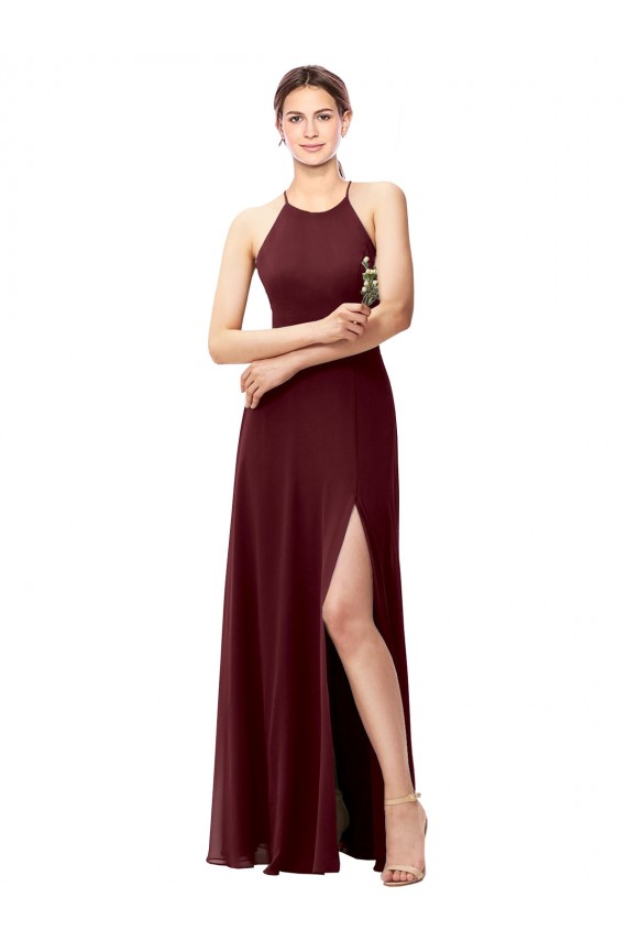 Soft Chiffon A-Line Long Sleeveless Criss Cross Back High Side Slit Bridesmaid Dresses Barrie