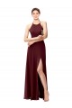 Soft Chiffon A-Line Long Sleeveless Criss Cross Back High Side Slit Bridesmaid Dresses Barrie