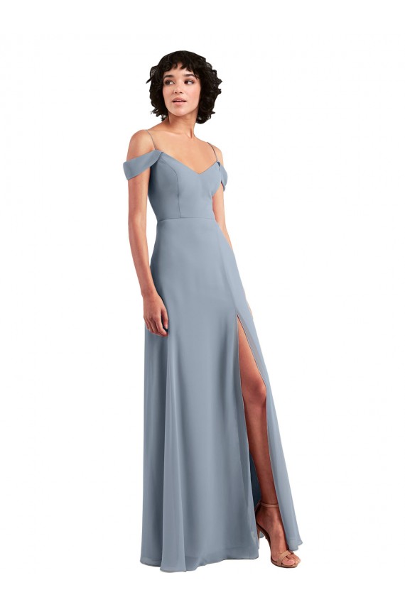Chiffon A-Line Long Sleeveless High Side Slit Bridesmaid Dresses Barrie