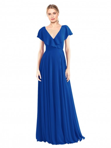Soft Chiffon A-Line Flutter Sleeves Royal Blue Bridesmaid Dress Barrie
