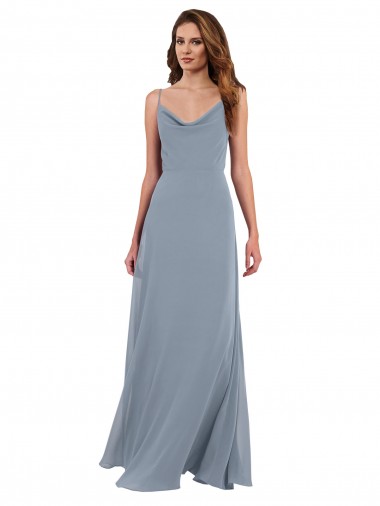 Soft Chiffon Long Sleeveless Cowl Neck V-Back Bridesmaid Dresses Barrie