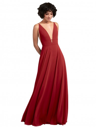 Lxue Chiffon A-Line Long Sleeveless V-Back Bridesmaid Dress Barrie