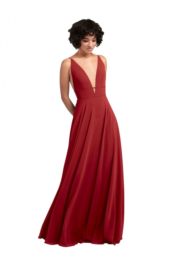 Lxue Chiffon A-Line Long Sleeveless V-Back Bridesmaid Dress Barrie