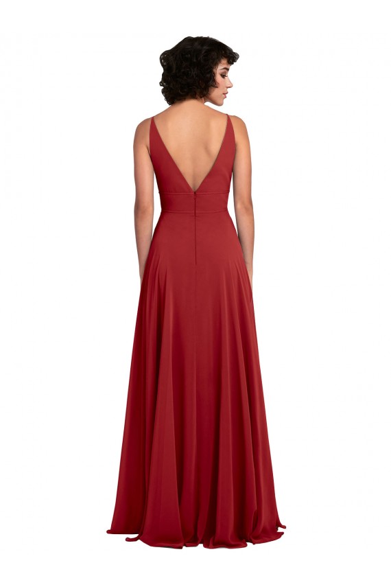 Lxue Chiffon A-Line Long Sleeveless V-Back Bridesmaid Dress Barrie