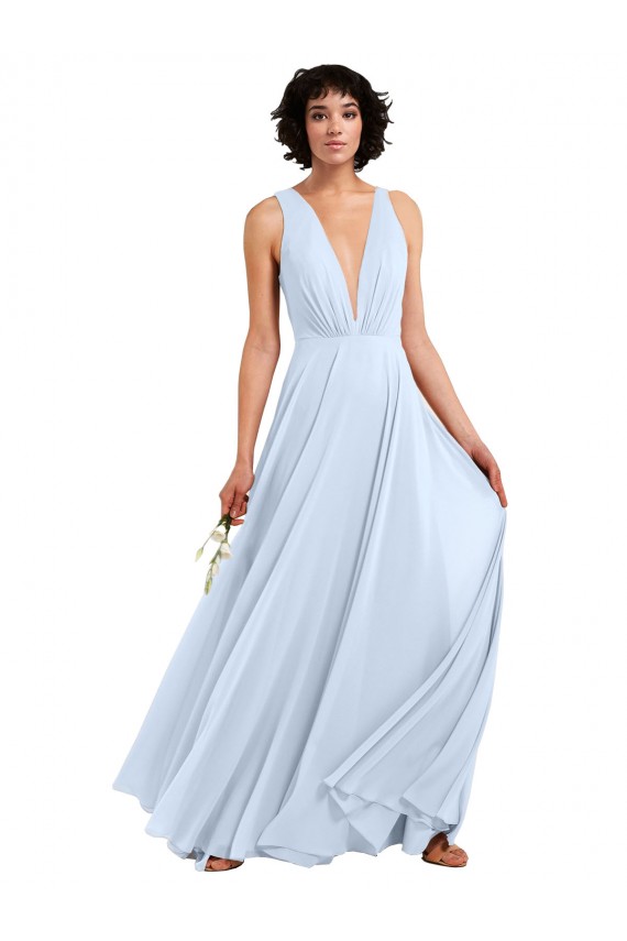 Soft Chiffon A-Line Long Light Sky Blue Bridesmaid Dresses Barrie