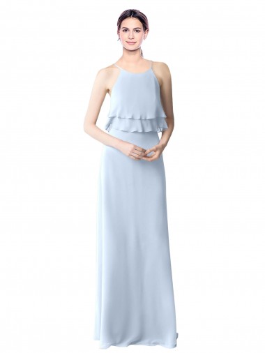 Soft Chiffon A-Line Long Sleeveless Light Sky Blue Bridesmaid Dresses Barrie