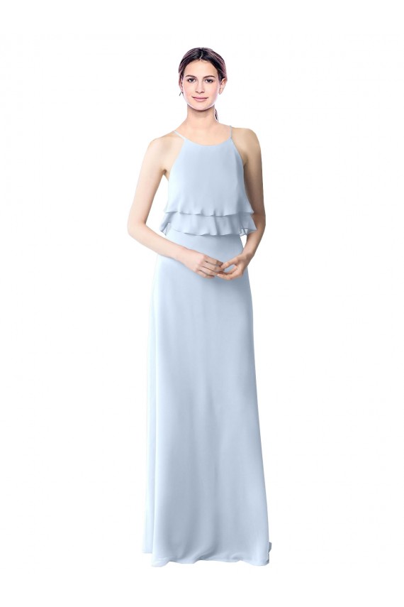 Soft Chiffon A-Line Long Sleeveless Light Sky Blue Bridesmaid Dresses Barrie