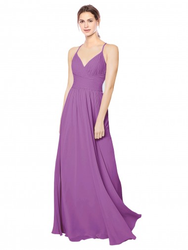 Soft Chiffon A-Line Long Sleeveless Criss Cross Back Dahlia Bridesmaid Dresses Barrie