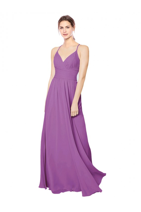 Soft Chiffon A-Line Long Sleeveless Criss Cross Back Dahlia Bridesmaid Dresses Barrie
