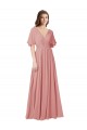 Soft Chiffon A-Line Long Flutter Sleeves V-Back Bliss Pink Bridesmaid Dresses Barrie