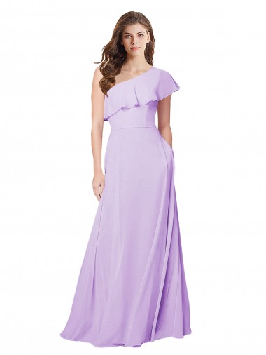 Soft Chiffon A-Line Long Sleeveless Lilac Bridesmaid Dress Barrie