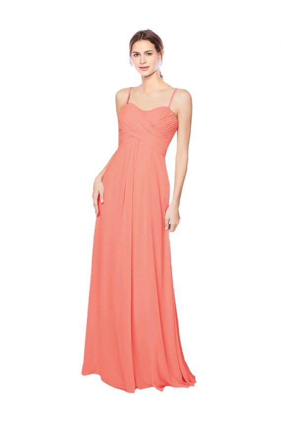 Soft Chiffon A-Line Long Coral Open Back Bridesmaid Dress Barrie