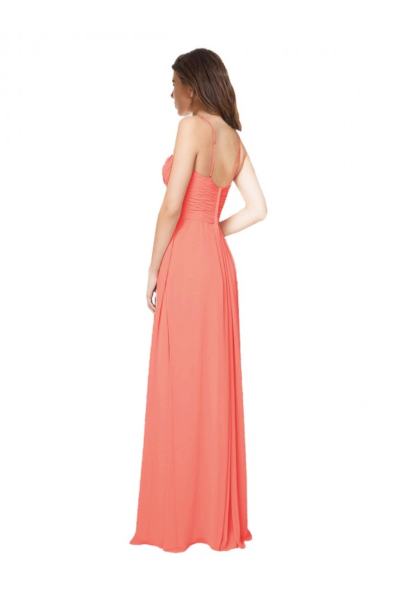 Soft Chiffon A-Line Long Coral Open Back Bridesmaid Dress Barrie