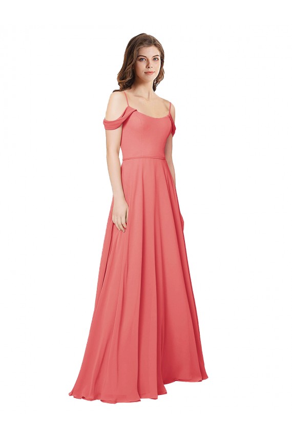 Soft Chiffon A-Line Long Sleeveless Desert Rose Low Back Bridesmaid Dress Barrie