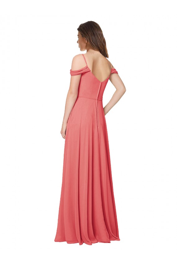 Soft Chiffon A-Line Long Sleeveless Desert Rose Low Back Bridesmaid Dress Barrie