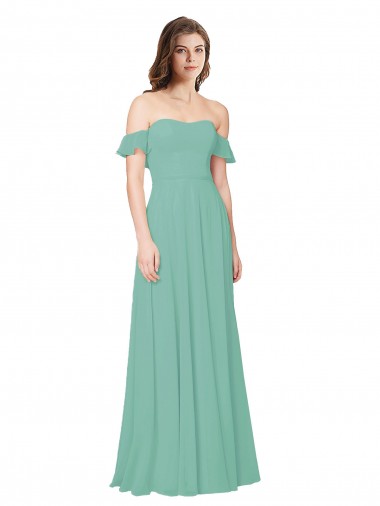 Soft Chiffon A-Line Long Flounce Sleeves Open Back Bridesmaid Dress Barrie