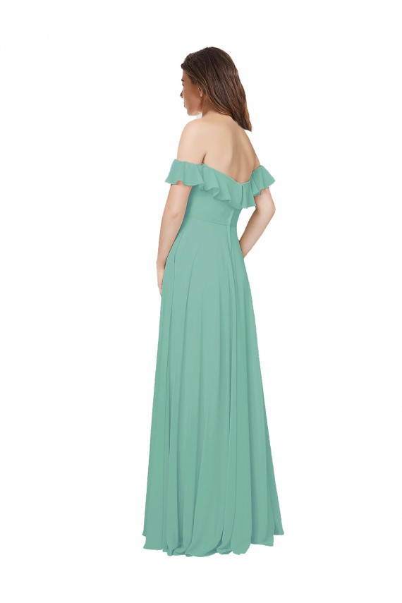 Soft Chiffon A-Line Long Flounce Sleeves Open Back Bridesmaid Dress Barrie