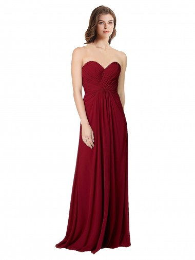 Chiffon A-Line Long Floor Length Sleeveless Open Back Burgundy Bridesmaid Dresses Barrie