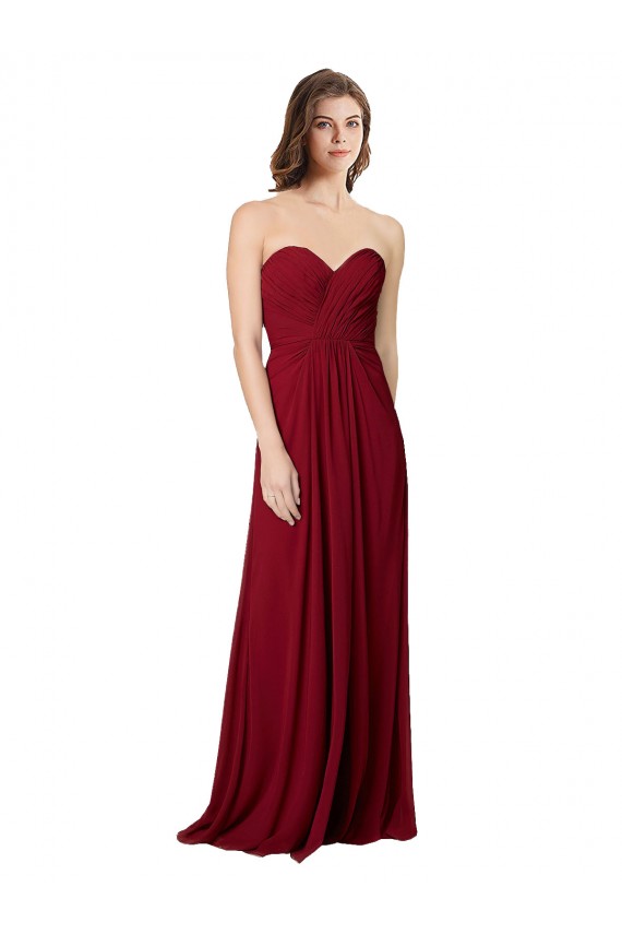 Chiffon A-Line Long Floor Length Sleeveless Open Back Burgundy Bridesmaid Dresses Barrie