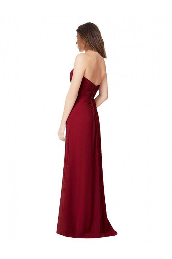 Chiffon A-Line Long Floor Length Sleeveless Open Back Burgundy Bridesmaid Dresses Barrie