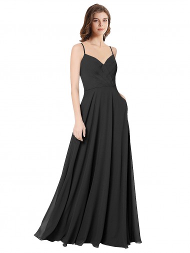 Chiffon A-Line Long Sleeveless Open Back Black Bridesmaid Dresses Barrie