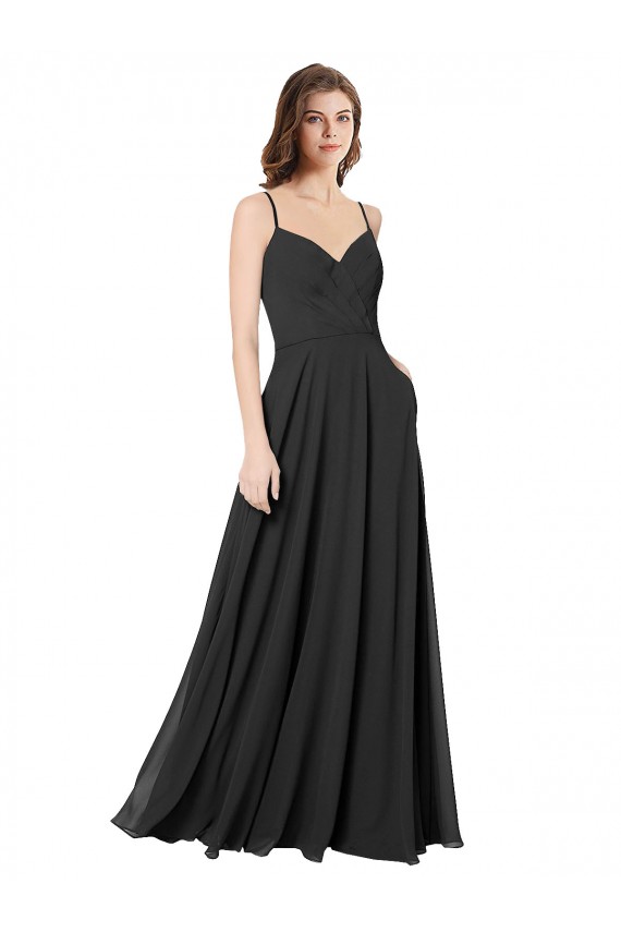 Chiffon A-Line Long Sleeveless Open Back Black Bridesmaid Dresses Barrie