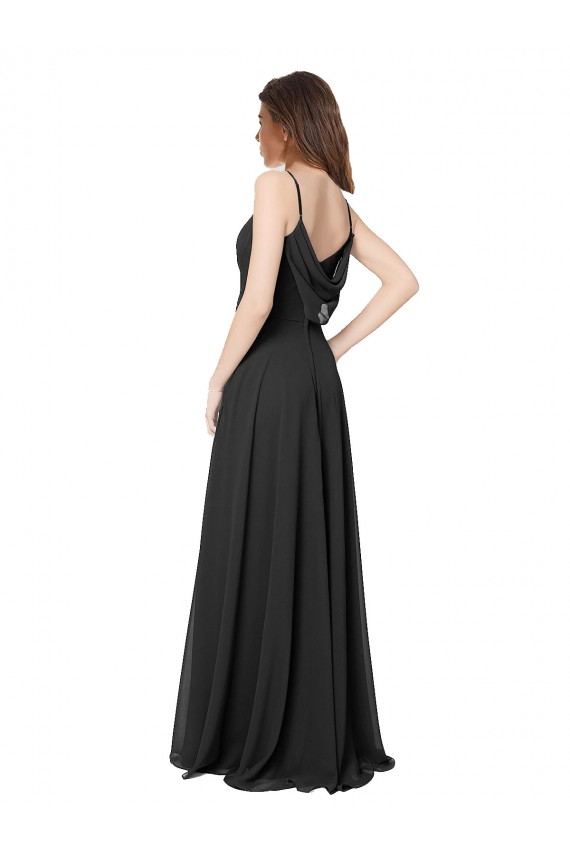 Chiffon A-Line Long Sleeveless Open Back Black Bridesmaid Dresses Barrie