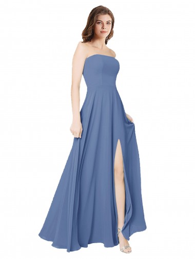 Soft Chiffon A-Line Long Sleeveless Open Back Front Slit Bridesmaid Dresses Barrie