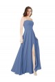 Soft Chiffon A-Line Long Sleeveless Open Back Front Slit Bridesmaid Dresses Barrie
