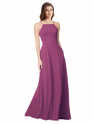 Soft Chiffon A-Line Long Sleeveless Wild Berry Open Back Bridesmaid Dress Barrie