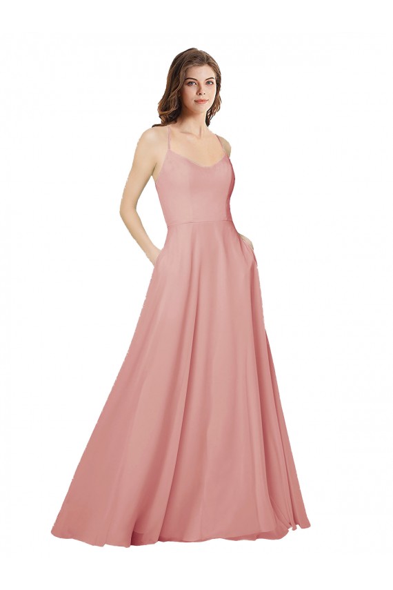 Soft Chiffon A-Line Long Sleeveless Criss Cross Open Back Bliss Pink Bridesmaid Dresses Barrie
