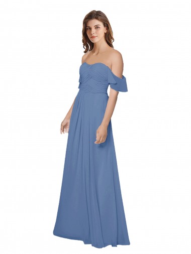 Soft Chiffon A-Line Long Flutter Sleeves Open Back Bridesmaid Dress Barrie