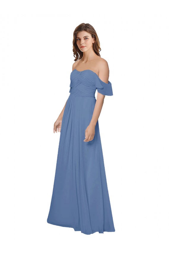 Soft Chiffon A-Line Long Flutter Sleeves Open Back Bridesmaid Dress Barrie