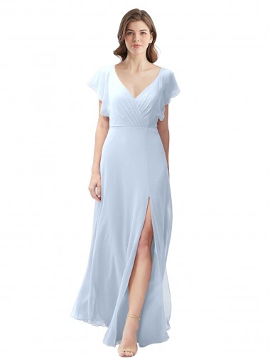 Soft Chiffon A-Line Long Flutter Sleeves Open Back Bridesmaid Dress / Formal Dress Barrie