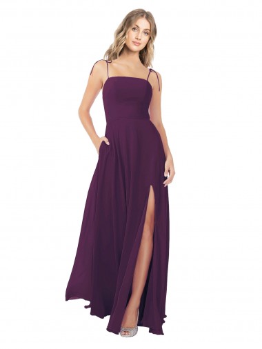 Soft Chiffon A-Line Long Sleeveless Keyhole Back Front Slit Bridesmaid Dresses Barrie