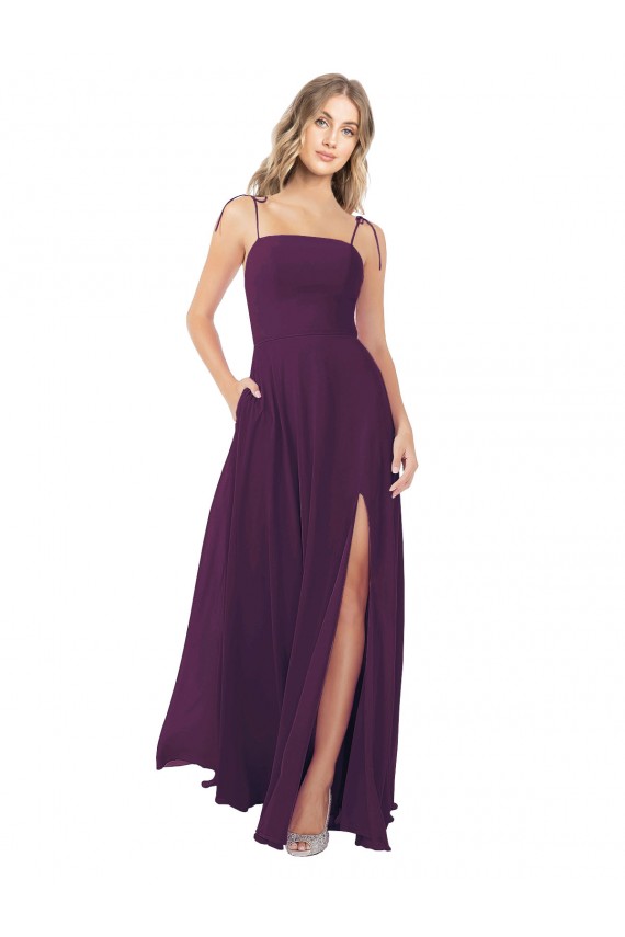 Soft Chiffon A-Line Long Sleeveless Keyhole Back Front Slit Bridesmaid Dresses Barrie