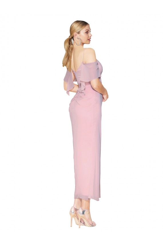 Soft Chiffon Mermaid Knee Length Cold Shoulder Formal Evening Gown / Prom Dress / Bridesmaid Dress Barrie