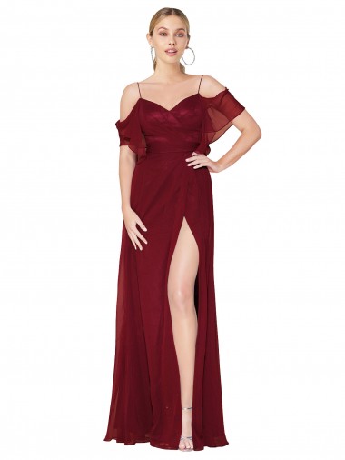 Soft Chiffon Trumpet Long Cold Shoulder V-Back Formal Evening Gown / Prom Dress / Bridesmaid Dress Barrie