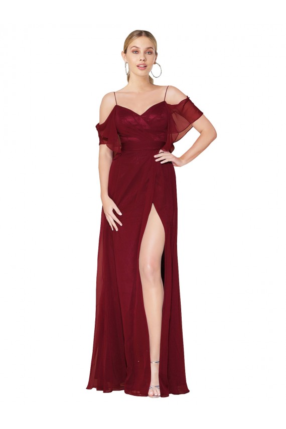 Soft Chiffon Trumpet Long Cold Shoulder V-Back Formal Evening Gown / Prom Dress / Bridesmaid Dress Barrie