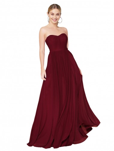 Soft Chiffon A-Line Long Sleeveless Burgundy Prom Dresses Barrie