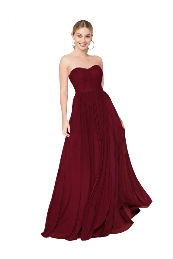Soft Chiffon A-Line Long Sleeveless Burgundy Prom Dresses Barrie
