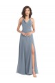 Soft Chiffon A-Line Long Sleeveless V-Back Dusty Blue Bridesmaid Dresses Barrie