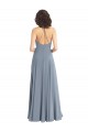 Soft Chiffon A-Line Long Sleeveless V-Back Dusty Blue Bridesmaid Dresses Barrie