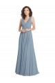 Soft Chiffon A-Line Long Sleeveless Dusty Blue V-Back Bridesmaid Dress Barrie