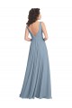 Soft Chiffon A-Line Long Sleeveless Dusty Blue V-Back Bridesmaid Dress Barrie