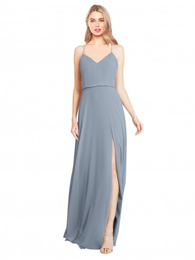 Soft Chiffon A-Line Long Sleeveless Open Back High Slit Bridesmaid Dresses Barrie