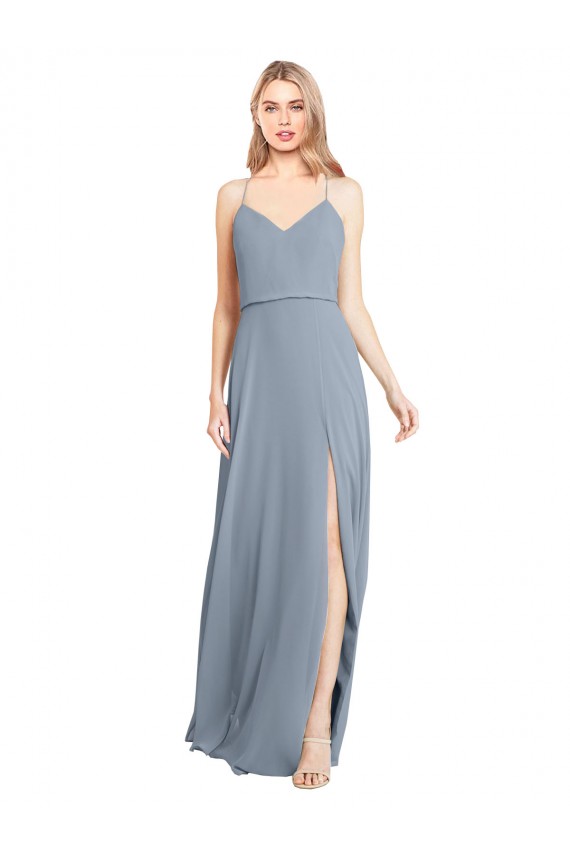 Soft Chiffon A-Line Long Sleeveless Open Back High Slit Bridesmaid Dresses Barrie