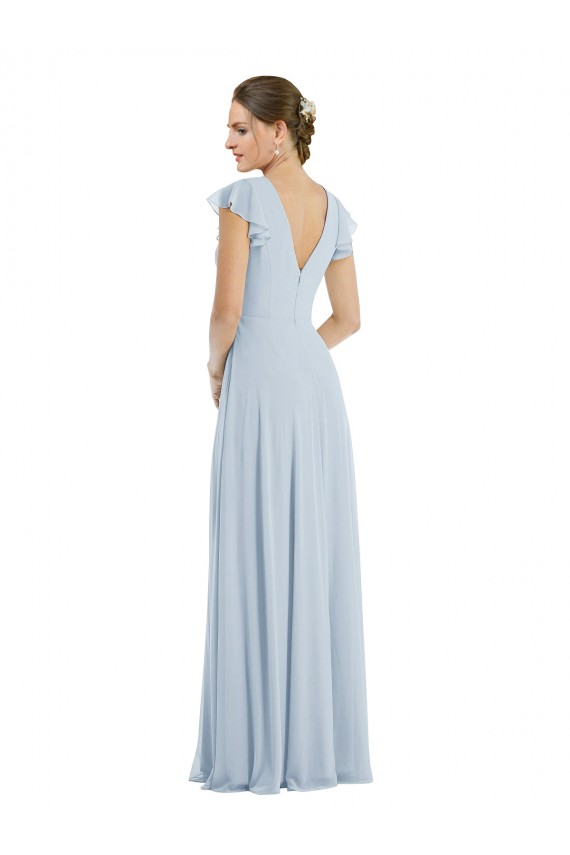 Soft Chiffon A-Line Long Flutter Sleeves V-Back Formal Evening Gown / Bridesmaid Dress Barrie