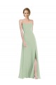 Soft Chiffon A-Line Long Sleeveless Criss Cross Back Front Slit Evening Dresses Barrie